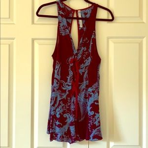 Free People beautiful blue/burgundy flowy romper